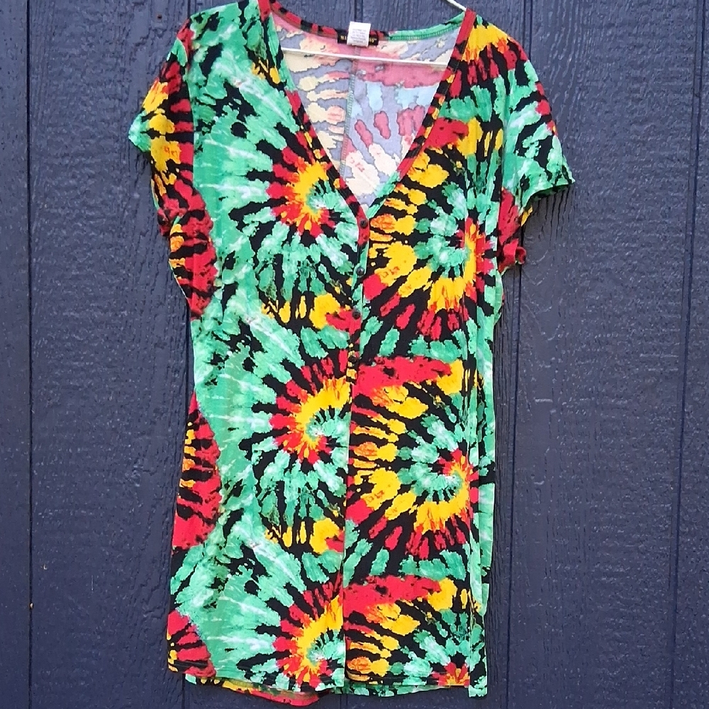 Make It Rain Vibrant Tie-Dye V-Neck Women's Top